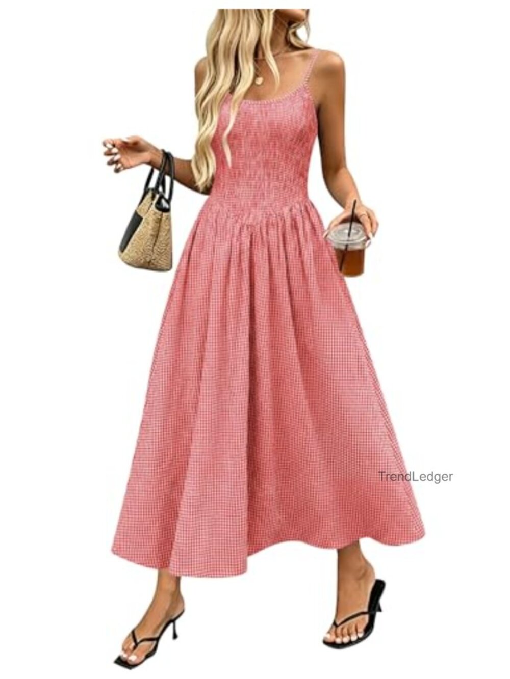 Smocked Midi Sundress with Pockets Sleeveless A-Line Summer Dress